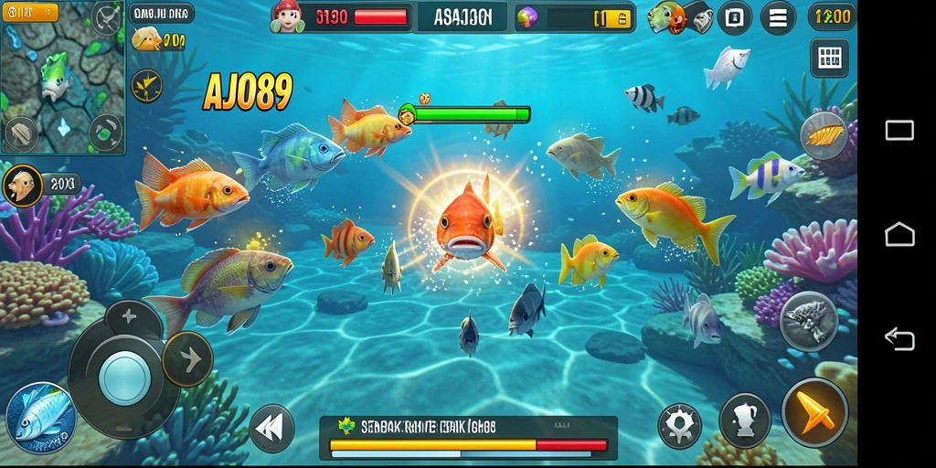 Screenshot gameplay AJO89 menampilkan aksi tembak ikan yang seru.
