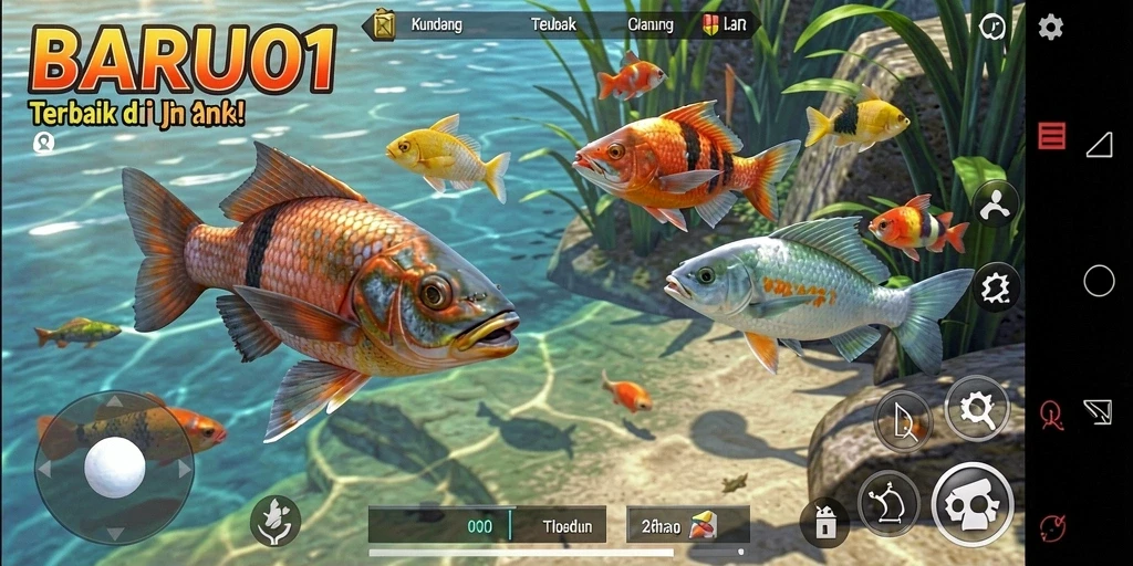 Tangkapan layar utama BARU01 menunjukkan gameplay seru menembak ikan.