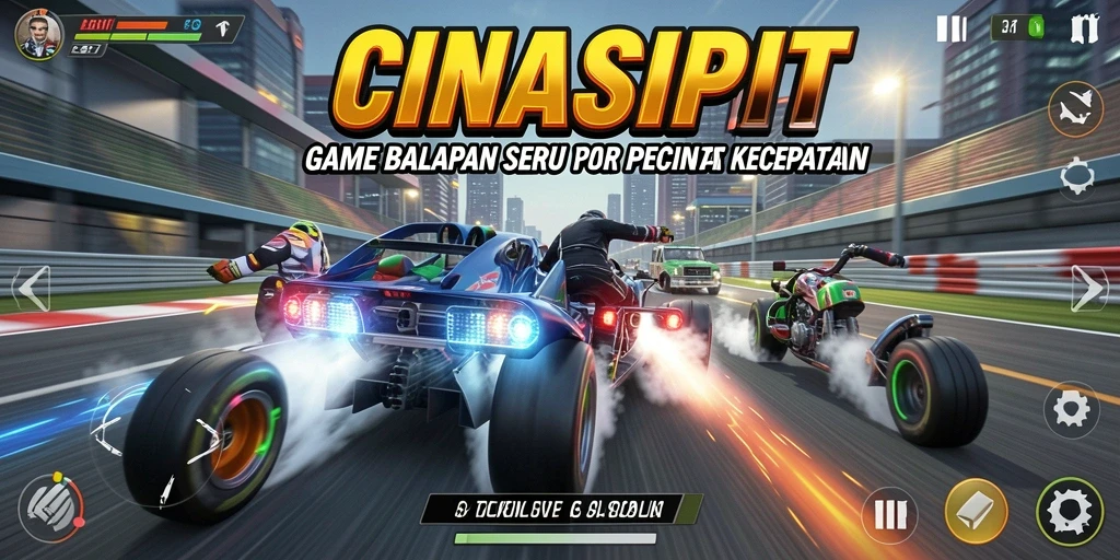 Screenshot gameplay CINASIPIT menampilkan aksi balapan yang mendebarkan.