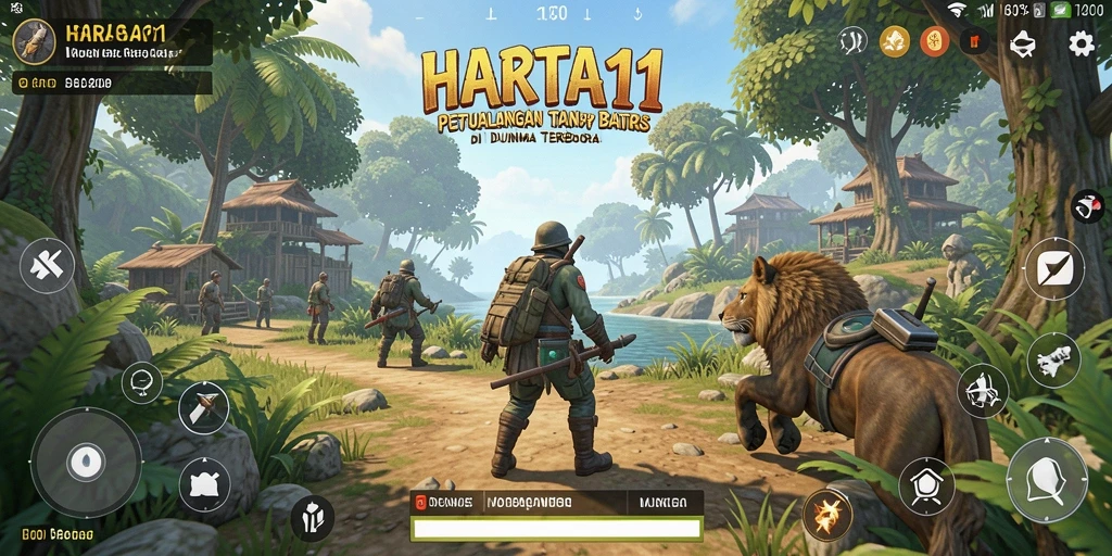 Screenshot menunjukkan pemain menjelajahi lanskap indah HARTA11.