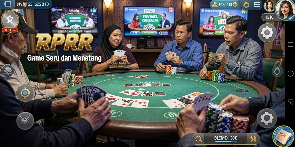 Screenshot utama RPRR menunjukkan pemain menikmati permainan poker dengan grafis yang menawan.