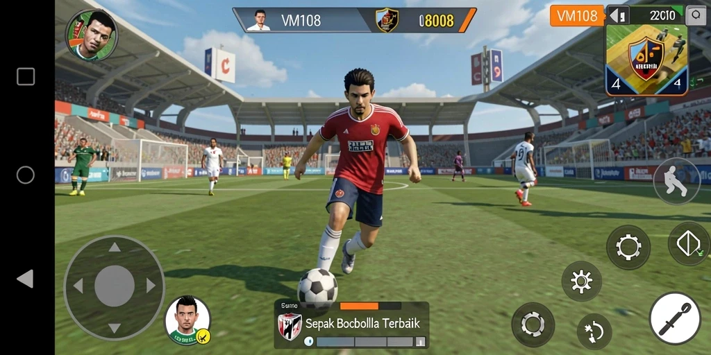 Tampilan gameplay VM108 yang menarik dan menegangkan saat bermain sepak bola.